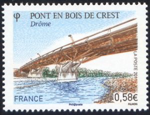 timbre N° 4544, Pont en bois de Crest traversant la rivière Drôme