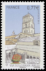 timbre N° 4644, Les chemins de Saint-Jacques-de-Compostelle ( basilique de St Trophime et cloitre à Arles )