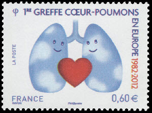 timbre N° 4674, 1er greffe Coeur-poumons en Europe 1982-2012