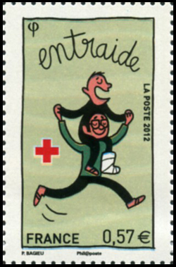 timbre N° 4700, Carnet Croix-Rouge 2012, Personnage avec jambe cassée, Entraide