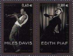 timbre N° P4671, Edith Piaf (1915-1963) et Miles Davis (1926-1991)