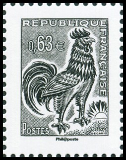 timbre N° 4784, La Vème république au fil du timbre, Coq de Decaris