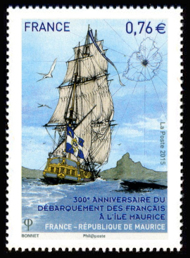 timbre N° 4979, 300ème anniversaire du débarquement des français à l'ile Maucice