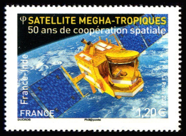 timbre N° 4946, Emission commune France-Inde, 50 ans de coopération spaciale Satellite Megha-Tropiques