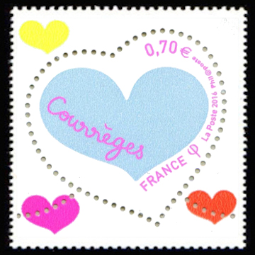 timbre N° 5024, Coeur Courrèges rose et gris