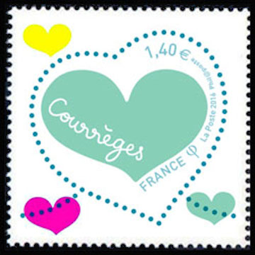 timbre N° 5025, Coeur Courrèges rose et gris