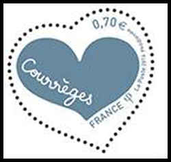 timbre N° 5028, Coeur Courrèges bleu foncé