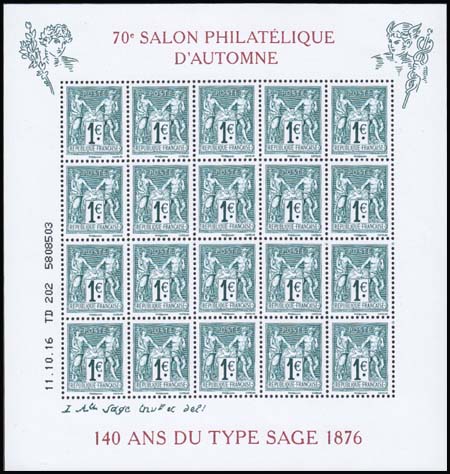 timbre N° F5094, 70ème Salon philatélique d'Automne « Les 140 ans du type Sage de 1876 »