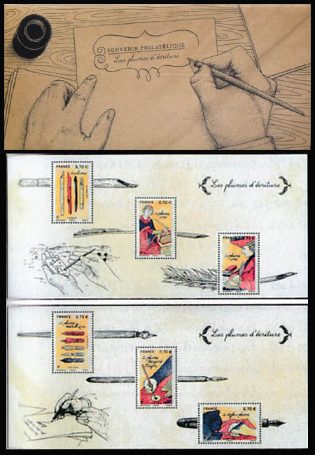 timbre Bloc souvenir N° 130 et 130A, L'histoire des plumes d'écriture