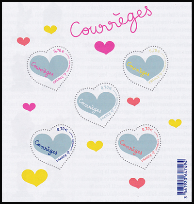 timbre N° F5026, Coeur Courrèges rose et gris