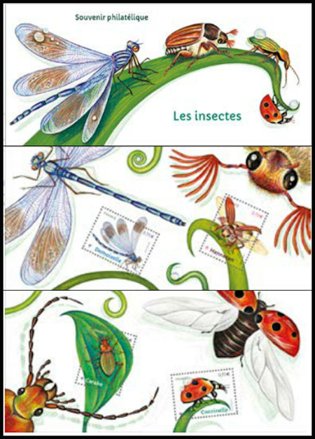timbre N° 134 et 134A, Les insectes, souvenir de 4 timbres