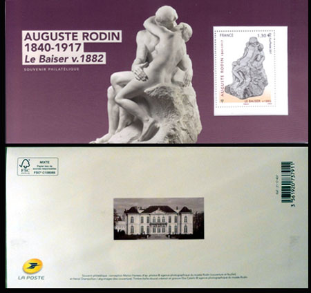 timbre Bloc souvenir N° 137, Auguste Rodin - 1840-1917 - Le Baiser 1882