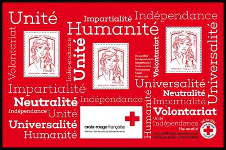 timbre Bloc feuillet N° 140, Neutralité - Indépendance - Impartialité - Universalité - Volontariat - Unité - Humanité, Les Valeurs de la Croix Rouge française