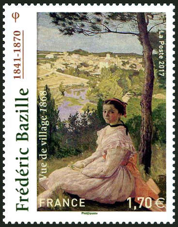 timbre N° 5122, Frédéric Bazille (1841-1870), Vue de village, huile sur toile exposée au musée Henri Fabre