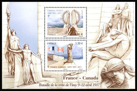 timbre N° F5136, France-Canada<br>Bataille de la crête de Vimy 9-12 avril 1917