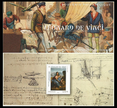 timbre N° 160, Léonard de Vinci 1452-1519,  500ème anniversaire de sa mort.