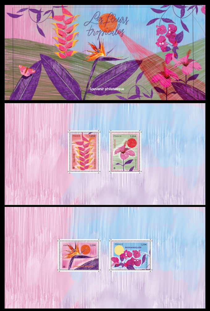  Fleurs tropicales <br>Oiseau de paradis - Bougainvillier - Hibiscus - Balisier