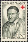 timbre N° 1187, St Vincent de Paul (1581-1660) - Croix rouge
