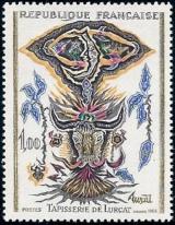 timbre N° 1493, Tapisserie de Lurçat «La lune et le taureau»