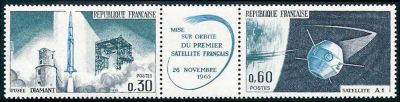  Le triptique avec vignette «MISE SUR ORBITE DU PREMIER SATELLITE FRANCAIS LE 26 NOVEMBRE 1965» 