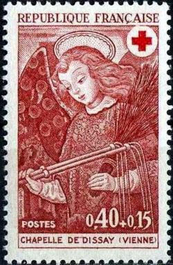 Croix rouge <br>Fresque de la chapelle de Dissay (Vienne) - L'Ange au fouet
