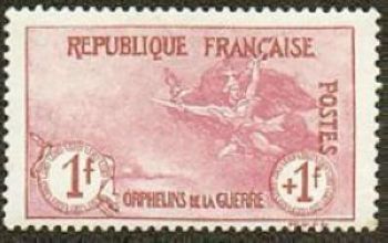 Timbre poste France année 1918. T.P. 15c.+5c. noir, rouge. Réf 156