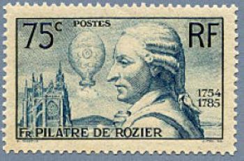 timbre N° 313, François Pilatre de Rozier (1756-1785) première ascension en ballon libre