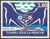 timbre N° 2881, Inauguration du tunnel sous la Manche - Mains britanique et française