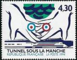 timbre N° 2883, Inauguration du tunnel sous la Manche - Mains britanique et française