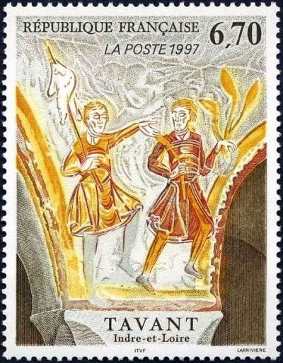  Fresques de Tavant (Indre et Loire) Abel et Caïn avec leurs offrandes à Dieu 