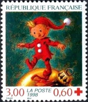 timbre N° 3199, Croix Rouge, Lutin marchant sur une boule dorée