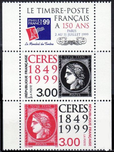 timbre N° P3212A, 150ème anniversaire du premier timbre-poste français, Le Cérès rouge et noir 1900
