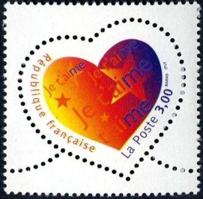 timbre N° 3218, Saint Valentin, Cœur avec « Je t'aime »