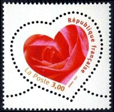 timbre N° 3219, Saint Valentin, Cœur avec une rose
