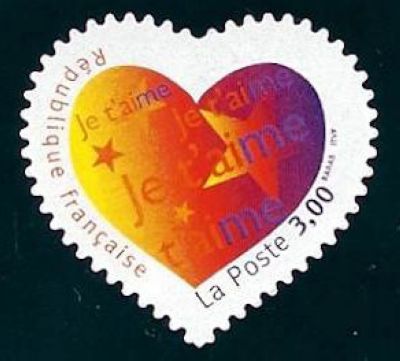 timbre N° 3220, Saint Valentin, Cœur avec « Je t'aime »
