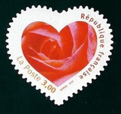 timbre N° 3221, Saint Valentin, Cœur avec une rose
