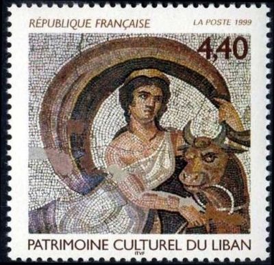 timbre N° 3224, Patrimoine culturel du Liban, Détail de mosaïque « L'enlèvement d'Europe »