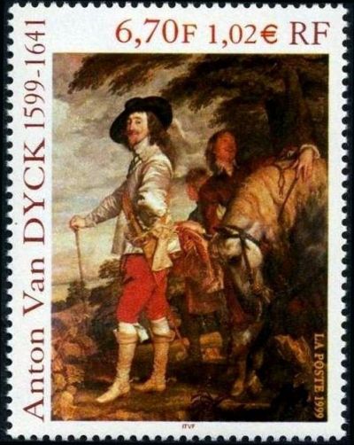 timbre N° 3289, « Charles 1er à la chasse » tableau de Anton Van Dyck (1599-1641) peintre flamand