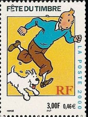 timbre N° 3303, Fête du timbre Tintin et Milou personnages de bande dessinée de Georges Remi dit Hergé