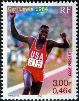 timbre N° 3313, Carl Lewis (4 médailles d'or aux jeux olympiques de Los Angeles en 1984)