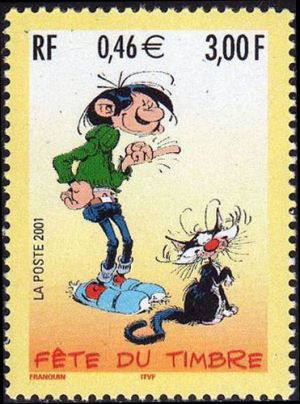 timbre N° 3370, Fête du timbre, Gaston Lagaffe personnage de bande dessinée créée André Franquin en 1957.