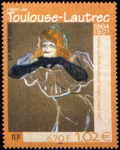 timbre N° 3421, « Yvette Guilbert chantant » tableau de Henri de Toulouse-Lautrec (1864-1901) peintre et lithographe français