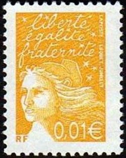 timbre N° 3443, Marianne de Luquet 0,01 € jaune