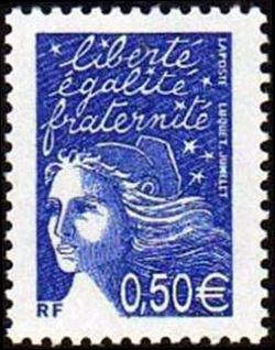 timbre N° 3449, Marianne de Luquet 0,50 € bleu outremer