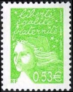timbre N° 3450, Marianne de Luquet 0,53 € vert-jaune
