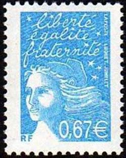 timbre N° 3453, Marianne de Luquet 0,67 € turquoise