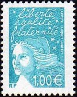 timbre N° 3455, Marianne de Luquet 1 € turquoise