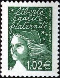 timbre N° 3456, Marianne de Luquet 1,02 € vert foncé