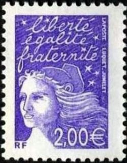 timbre N° 3457, Marianne de Luquet 2 € violet-rouge