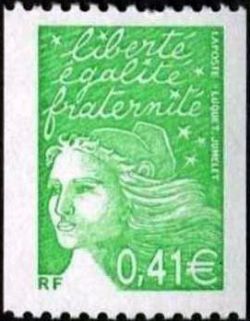 timbre N° 3458, Marianne de Luquet 0,41 € vert pour roulette